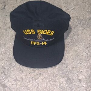Cap-10 Crew USS SIDES FFG 14 USN Navy Adjustable Baseball Hat Cap vintage w/pin